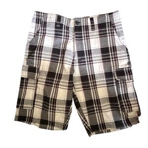 Beverly Hills Polo Club Cargo Shorts Mens 34 Black White Plaid  Cotton
